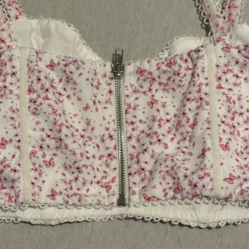 White Fox Floral Pink Women's Top Size Small - Picture 3 of 4